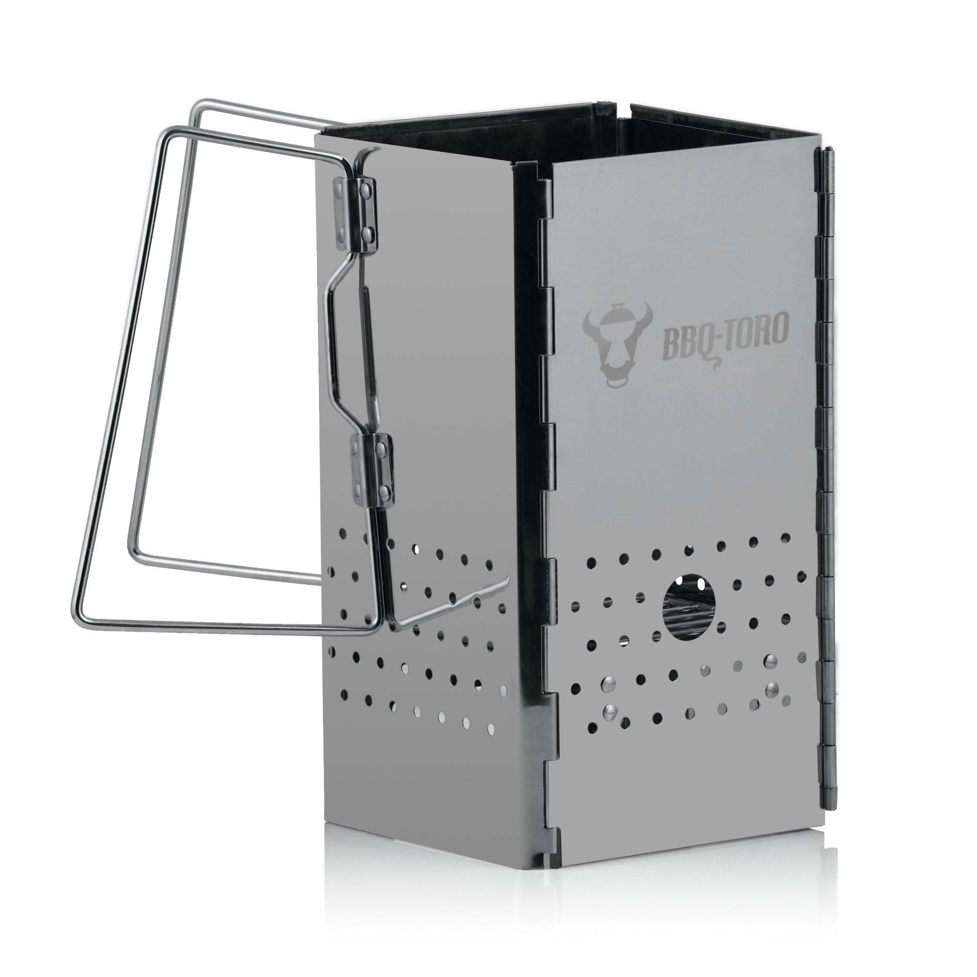 BBQ-Toro Cheminée d'allumage pliable en acier inoxydable avec poignées | 16 x 16 x 29 cm | Cheminée de barbecue pliable avec sac de transport pour barbecue, camping, extérieur, jardin, terrasse