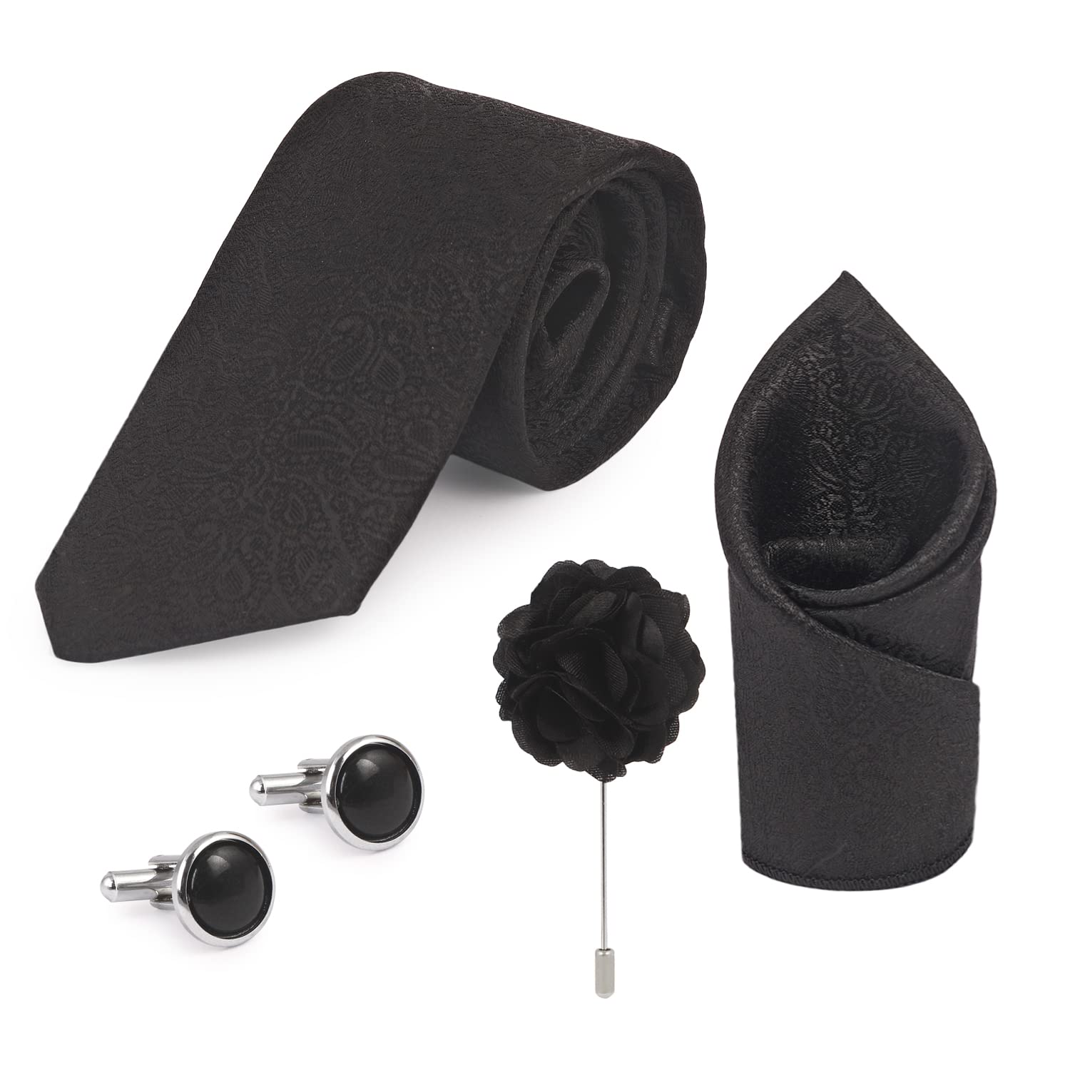 Neuro Club Neck Tie Set 4pcs Microfiber Silk Formal/Casual Necktie, Pocket Square, Lapel, Cuff Links Wooden Gift Box (Free Size)-image-38