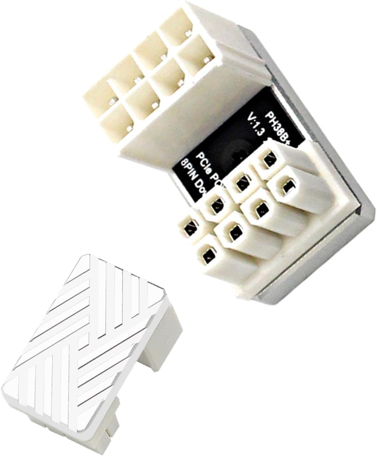 ATX 8 PIN PCIe GPU Power Adapter, 180 Degree U-Turn Angled Connector, Aluminum Heat Dissipation Design for Graphics Cards (Type B) White