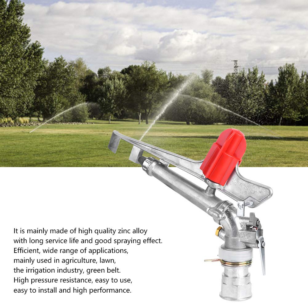 Water Sprinkler, 14.2 x 11 inch Adjustable Zinc Alloy Irrigation Spray Gun Sprinkler, Large Area 1.5 inch DN40 Female Thread Watering Sprinkler for Farms Orchards Gardens Forestry