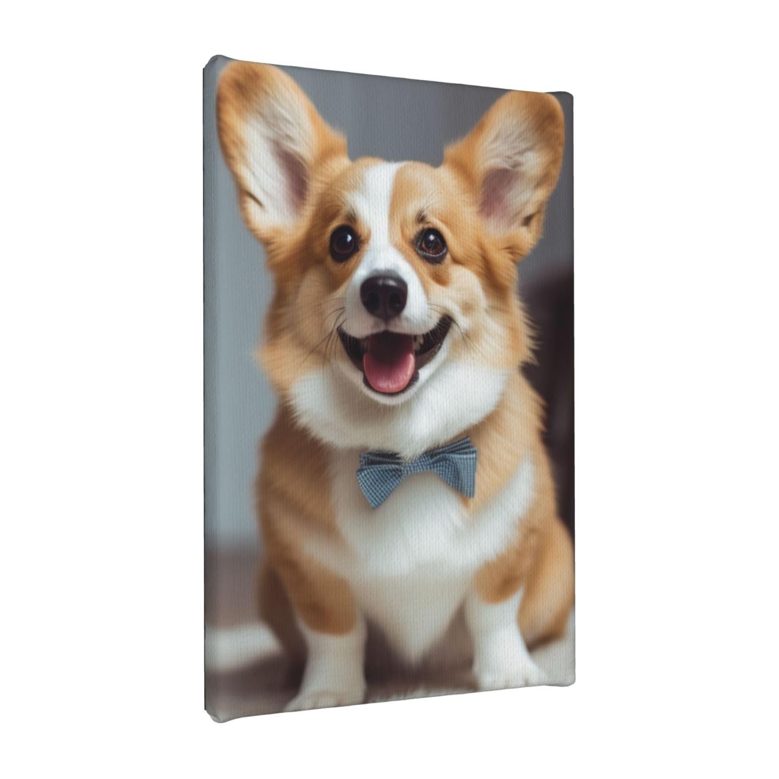 YKLJG Cute Corgi art Printed Wall Art Canvas Painting 20x30 CM Wooden Framed Picture Painting Artwork Prints for Bedroom Kitchen Home Office Decor