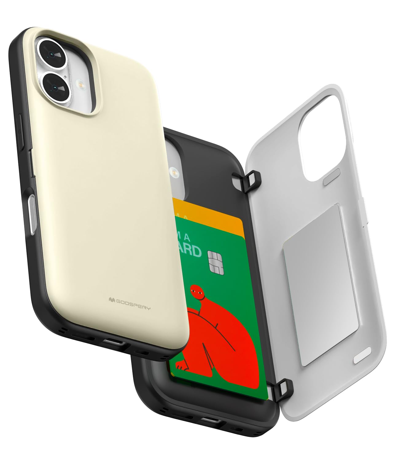 GOOSPERY Magnetic Door Bumper Compatible with iPhone 16 Case, Card Holder Wallet Easy Magnet Auto Closing Protective Dual Layer Sturdy Phone Back