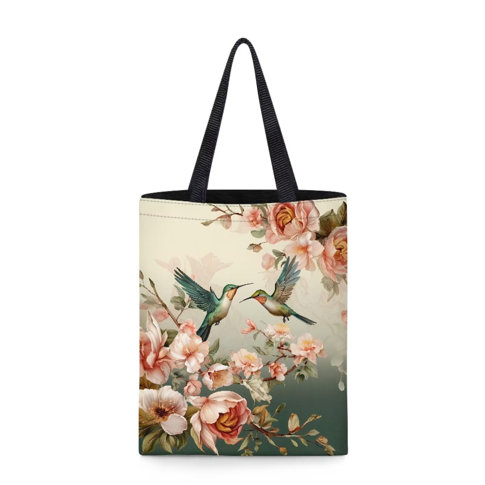 Belidome Floral Hummingbird Canvas Tote Bag for Women Reusable Large Capacity Reusable Handbag Shoulder Bag for Girls School — image 1