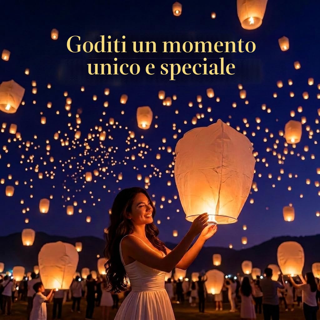 Ediesi, Lanterne Cinesi Volanti, 10 Pezzi, 100% Biodegradabile, di Carta, Bianco, Sky Lanterns, con un Pennarello per Scrivere i Desideri