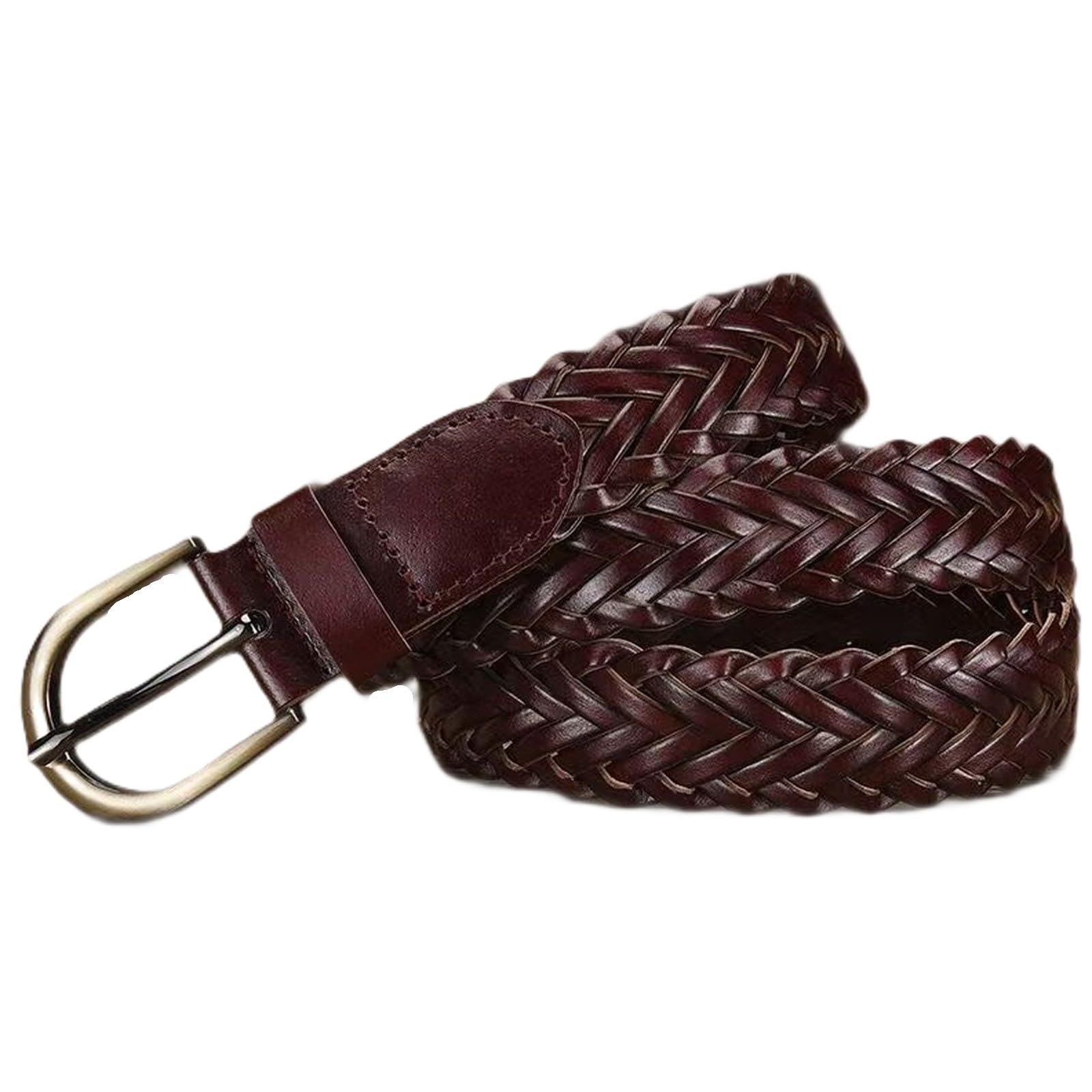 AGUTALITHIC Women Men Fully Adjustable PU-Leather Braided Belt Woven Strap with Solid Brass Buckle for Jeans, Pants or Dress(125cm/49, Burgundy)
