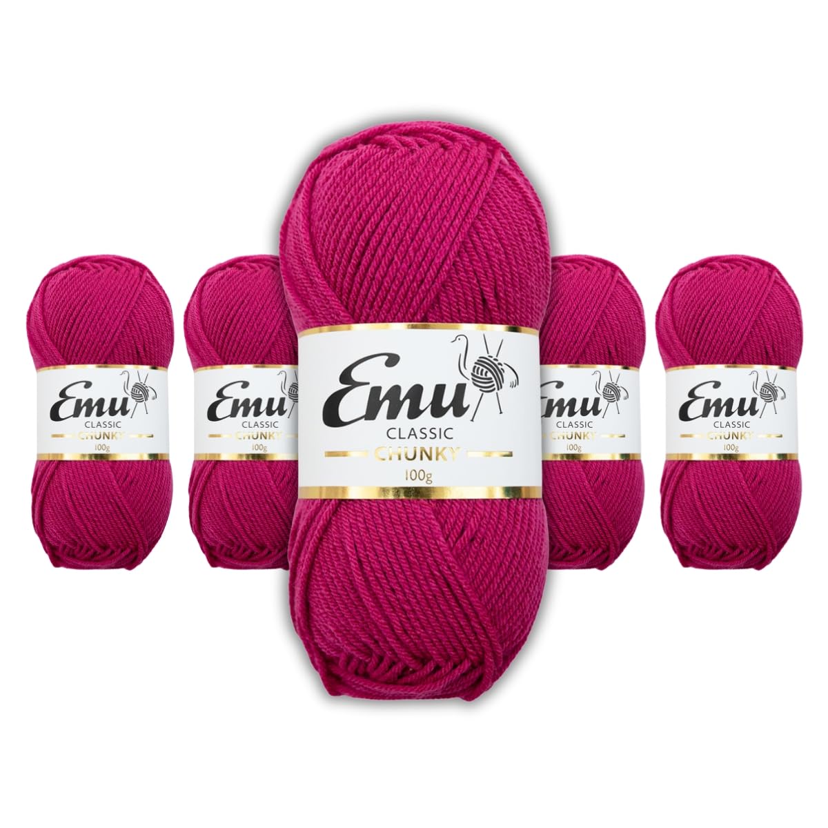 Emu Classic Chunky Acrylic Yarn 100g Balls 164m, Pack of 5, Coral - 167