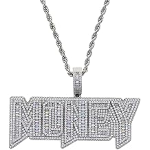ATJMLADYJEWELRY Iced Out Bling 5A Baguette CZ Paved Letter Money Pendant Necklace Hip Hop Men Jewelry