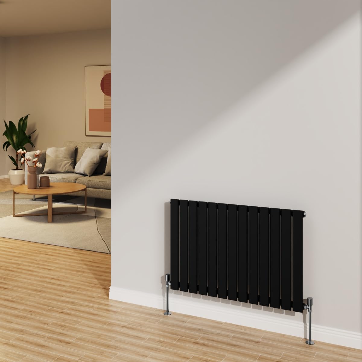 NRG 600x884mm Black Radiator Horizontal Flat Panel Bathroom Designer Single Rad Central Heating — image 1