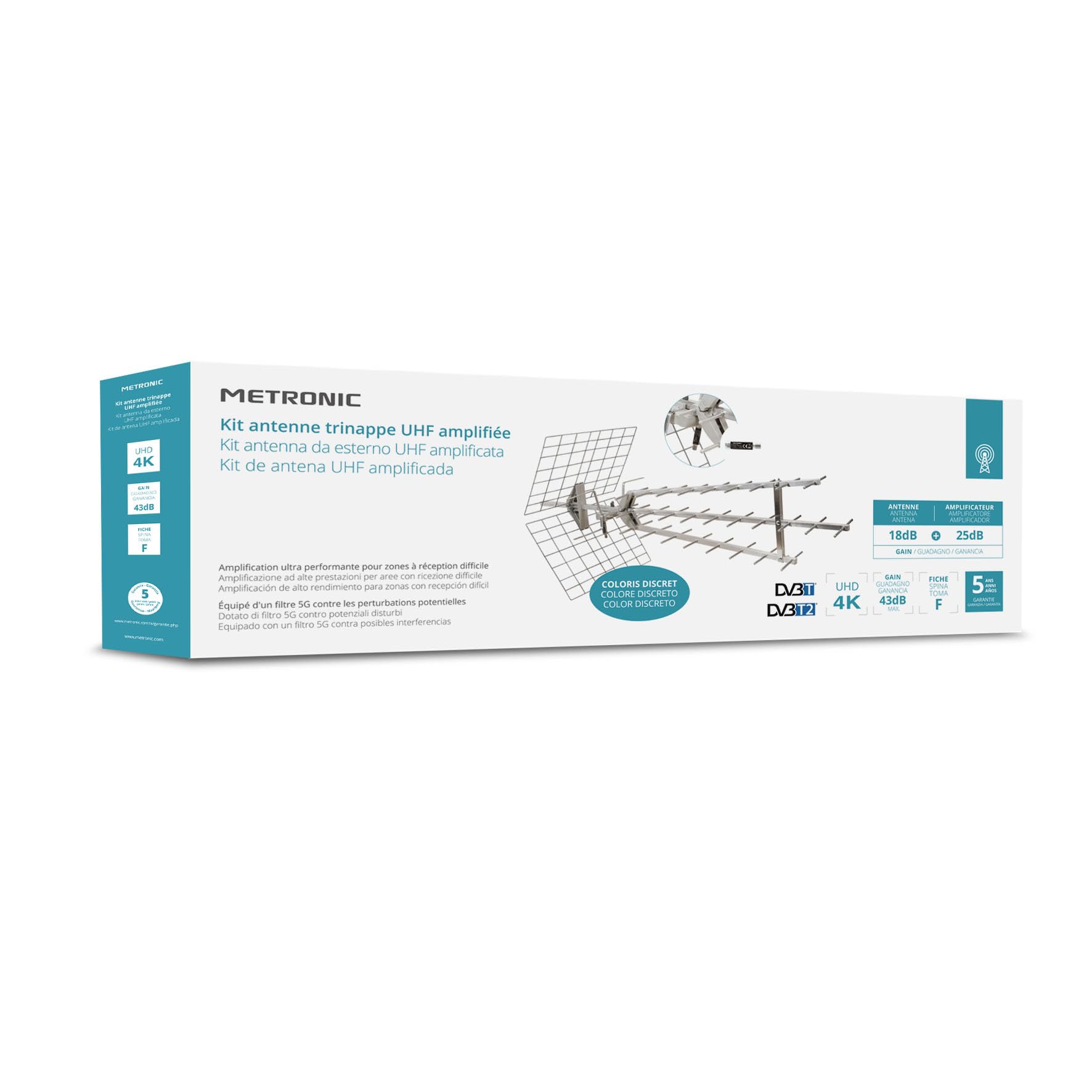METRONIC 415061 - Antena de Exterior UHF amplificada 43 DB