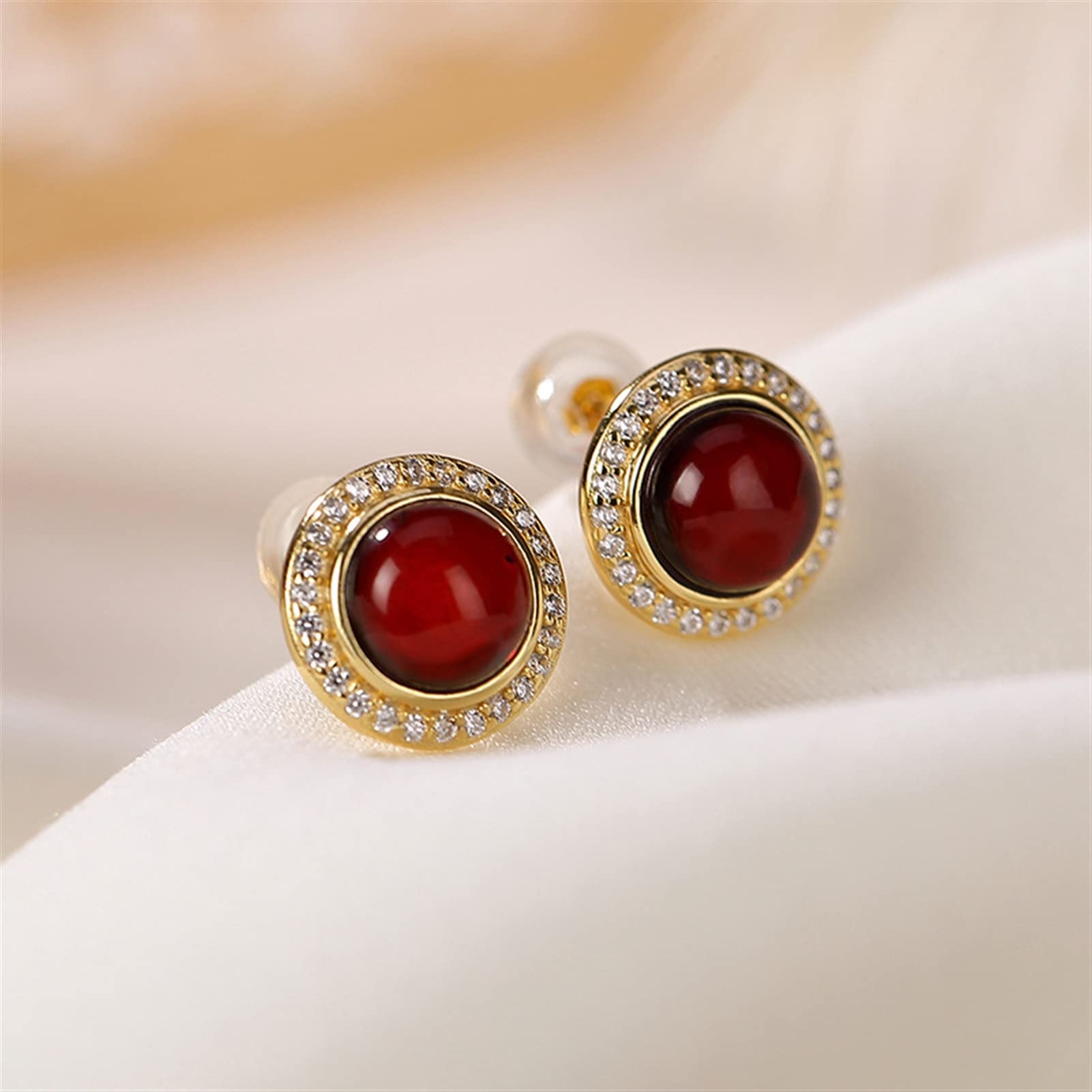 Pendientes de plata S925 chapados en oro con ámbar para mujer, joyería para novia