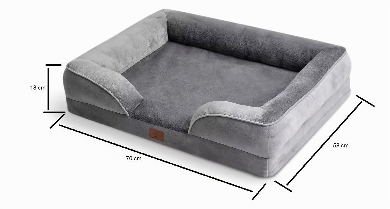 Genérico Sofá Perro Ortopédica 70 * 58 * 18 - Cama Perro Desenfundable y Lavable, Colchon Perro con Forro Impermeable y Espuma, Gris,