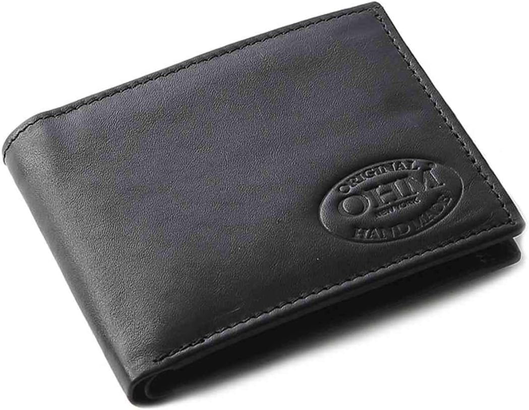 OHM Leather New York Bill Fold Wallet with Coin Holder, One Size, Black, Black, One Size