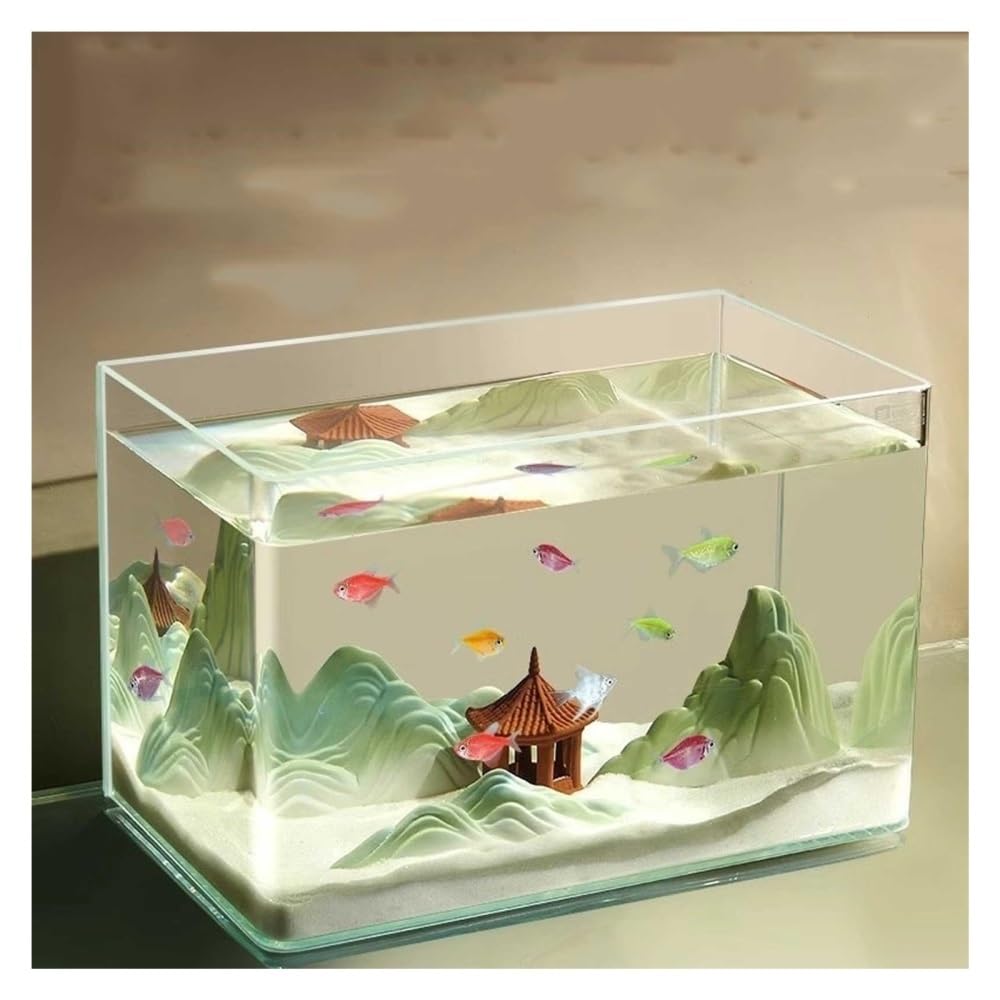 Aquarium Beheizbares, gebogenes Aquarium aus ultraklarem Glas, ideal for den Schreibtisch im Wohnzimmer(40cm)