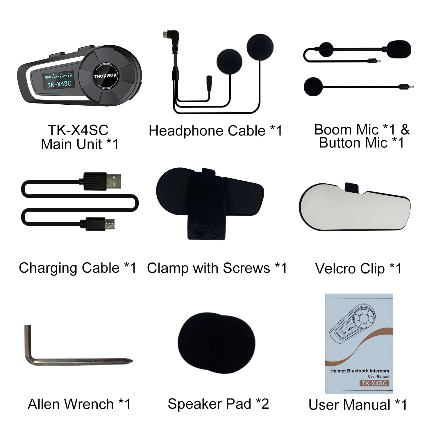 Interfono Moto Bluetooth, TK-X4SC Auricolare Bluetooth per Cuffie Moto, Fino a 2-6 Persone, 2000M Kit vivavoce Display LCD/Stereo Hi-FI/Condivisione Musica, Comunicazione Sistema