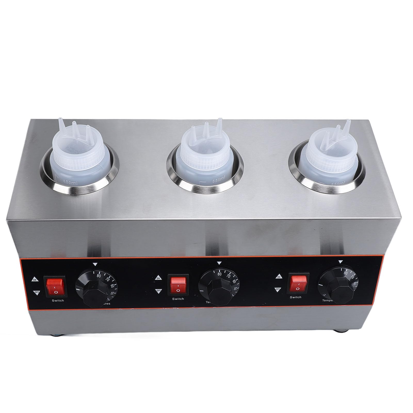 Fdit Calentador de Queso para Eléctrico 480W 3 Botellas 650ml con Temperatura Ajustable 86-185F y Acero Inoxidable 304 para Nacho Cheese Hot Fudge Caramel (Enchufe europeo 220V)