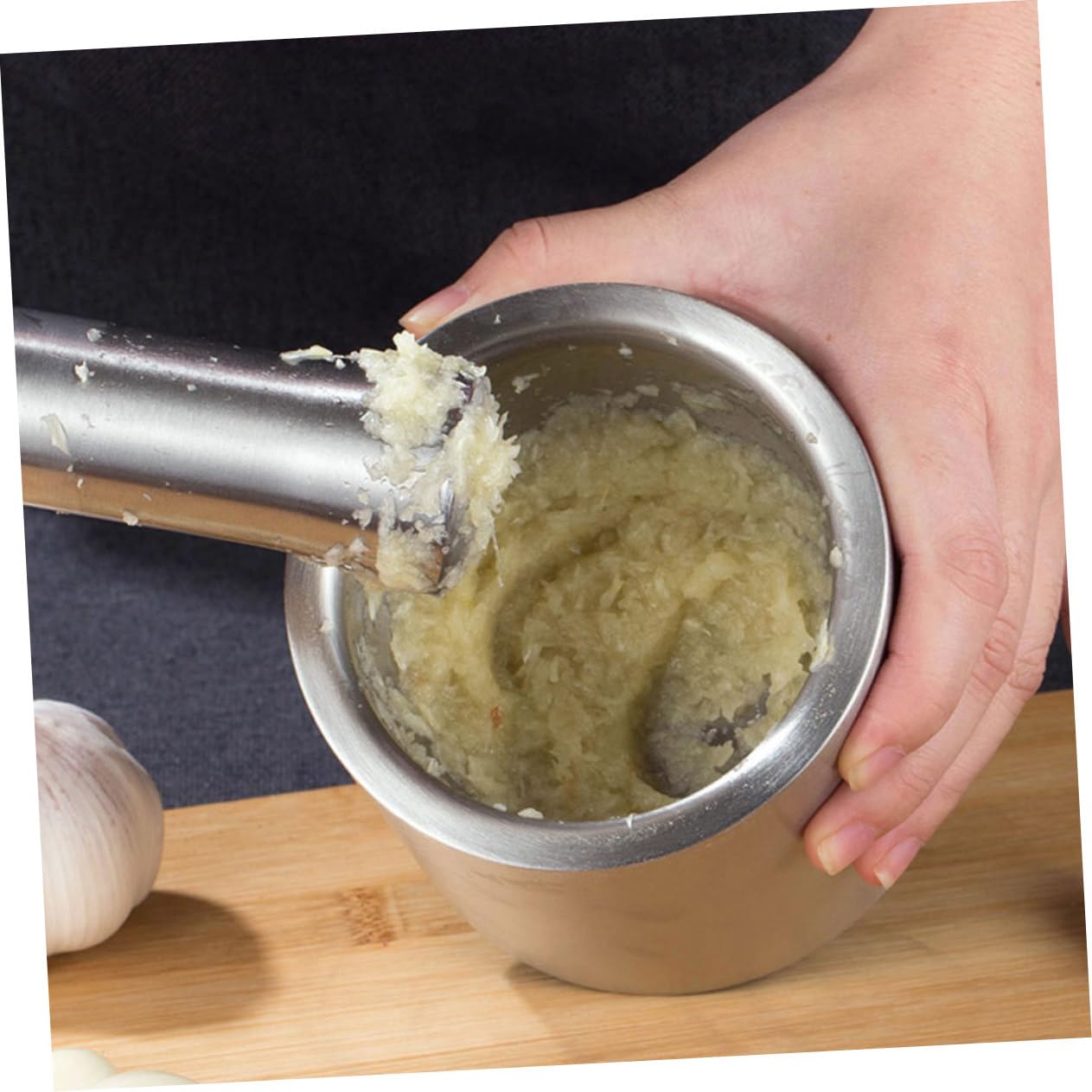 Edelstahl Knoblauchstampfer 1 Satz, Silber, Kompakt | Mahlschüssel für Nüsse und Knoblauch, Multifunktional, Leicht zu Reinigen