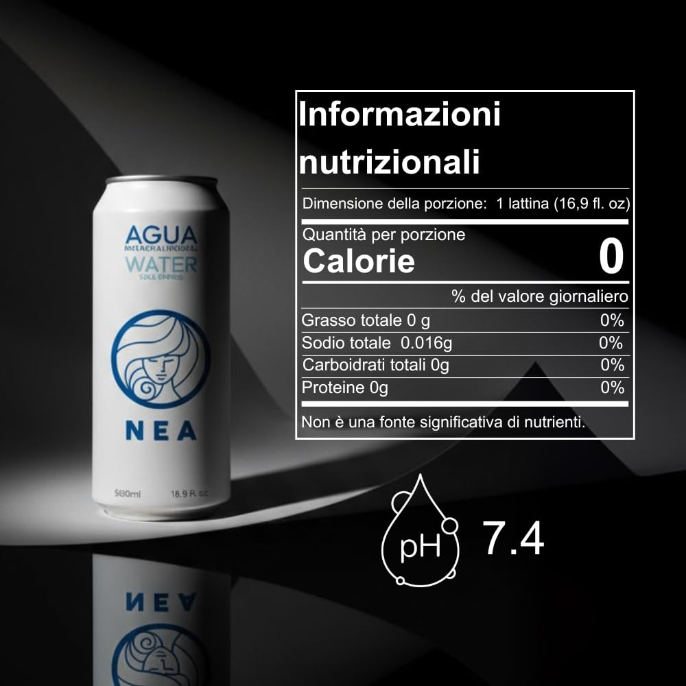 NEA Acqua Naturale di Sorgente Alpina in Lattina di Alluminio Riciclabile - Acqua Minerale Naturale Pack 24 Lattine 33cl - Senza Plastica BPA Free - Ufficio Sport Viaggio