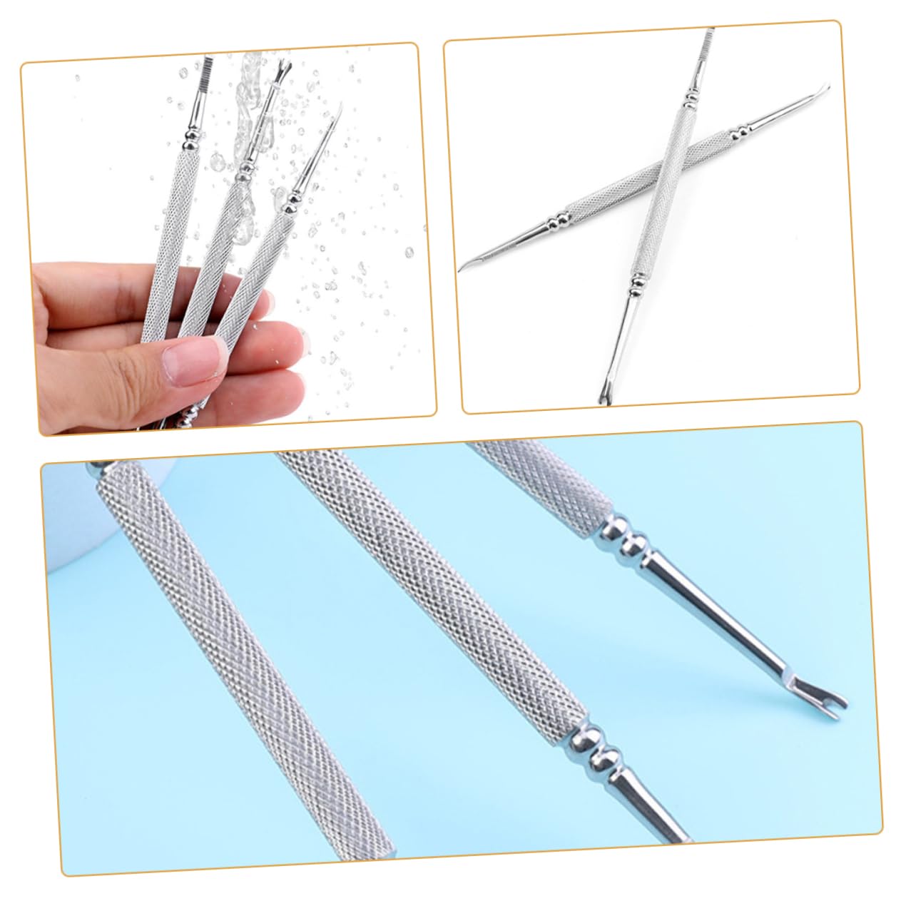 Beatifufu Stainless Steel Nail Art Tools Cuticle Remover Set 5pcs Dead Skin Forks and Cleaner for Manicure