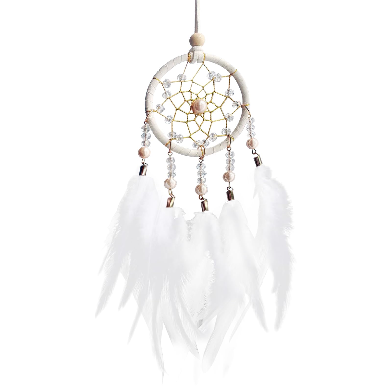 Snsygn Boys White Dream Catchers, Handmade Dreamcatcher Feather Bead Dream Catcher Kit For Shower Nursery Bedroom Wedding Blessing Birthday Gifts (White)