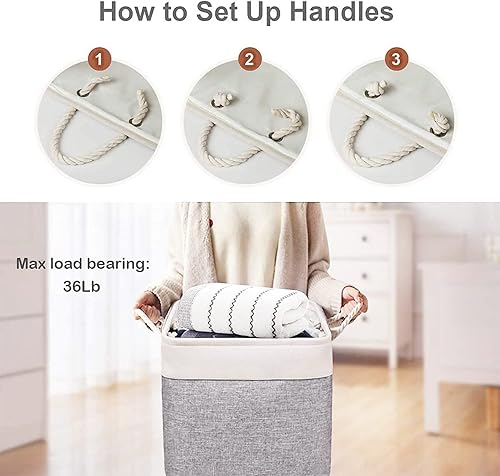 Miniatura 5 de KEEGH Cestas de almacenamiento grandes de tela para estantes de 13 x 13 x 13 pulgadas, contenedores de almacenamiento plegables de lino con asas,