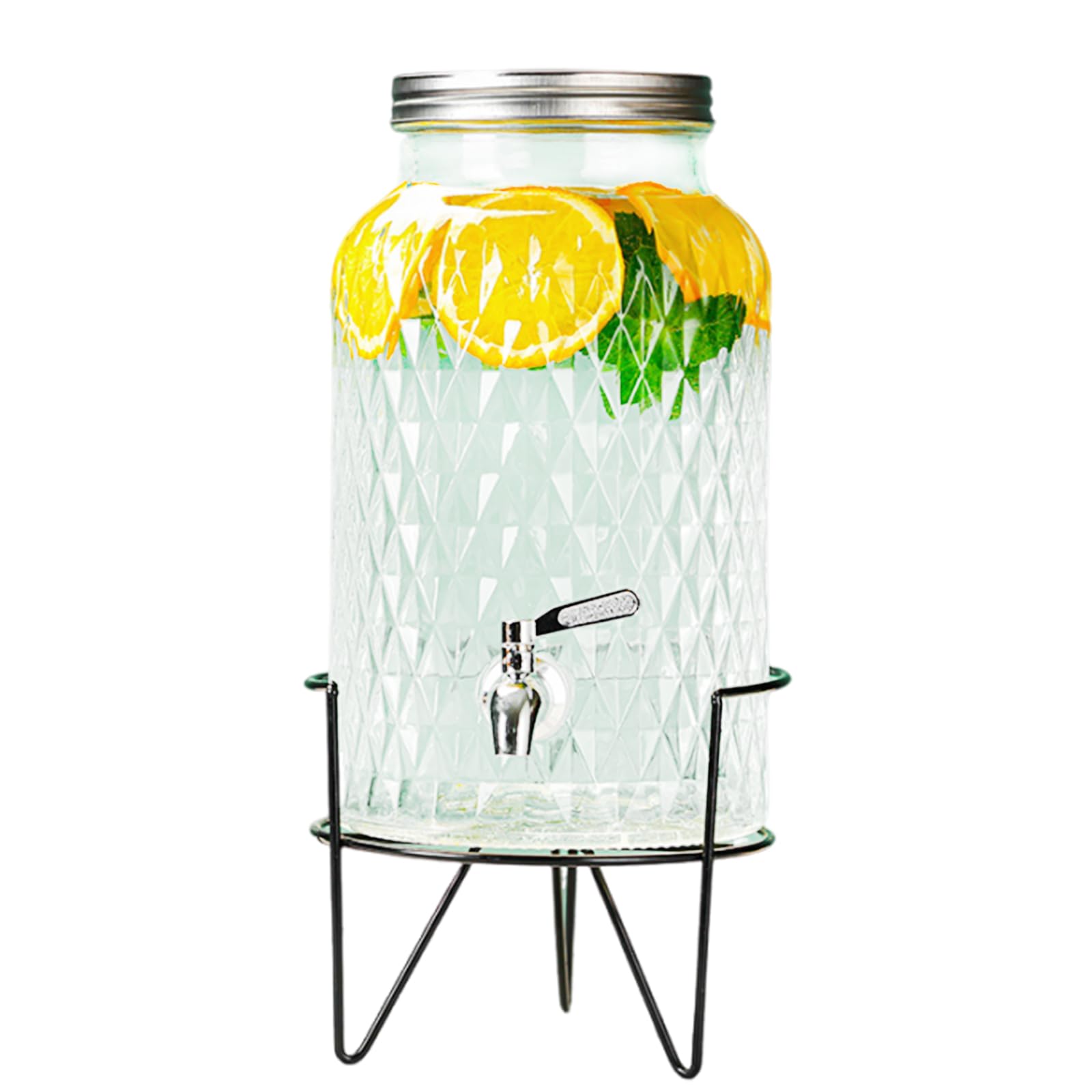 Macchina per Bevande Fredde Verticale in Legno con Supporto in Ferro, Dispenser per Succhi per Feste per Rubinetto da 6 Litri, Barattolo di Limonata per Bevande Calde,6L Diamond Shape
