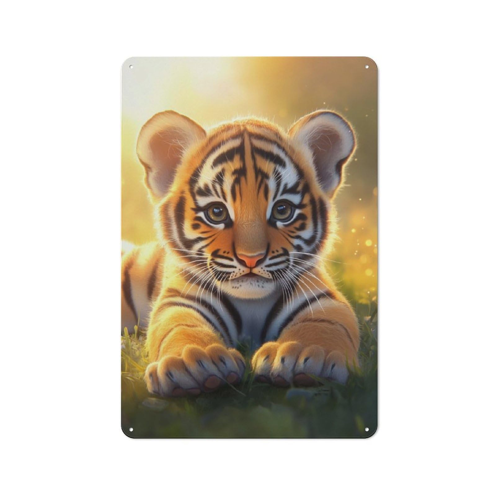 Junmoney Cute Tiger Cub Baby Retro Tin Sign 30X20cm For Hallway Wall, For Home Decor Fans Who Collect Metal Signs