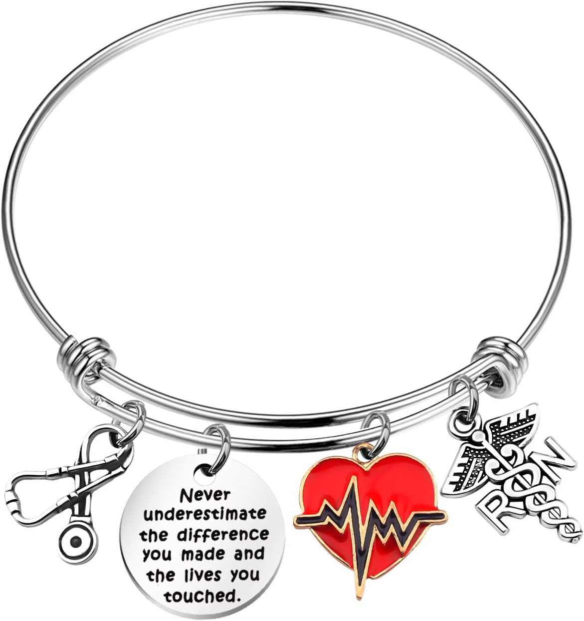 BAUNA Nurse Bracelet Never Underestimate The Difference You Made Heartbeat Stethoscope RN Jewelry Retirement Gifts for Nurses