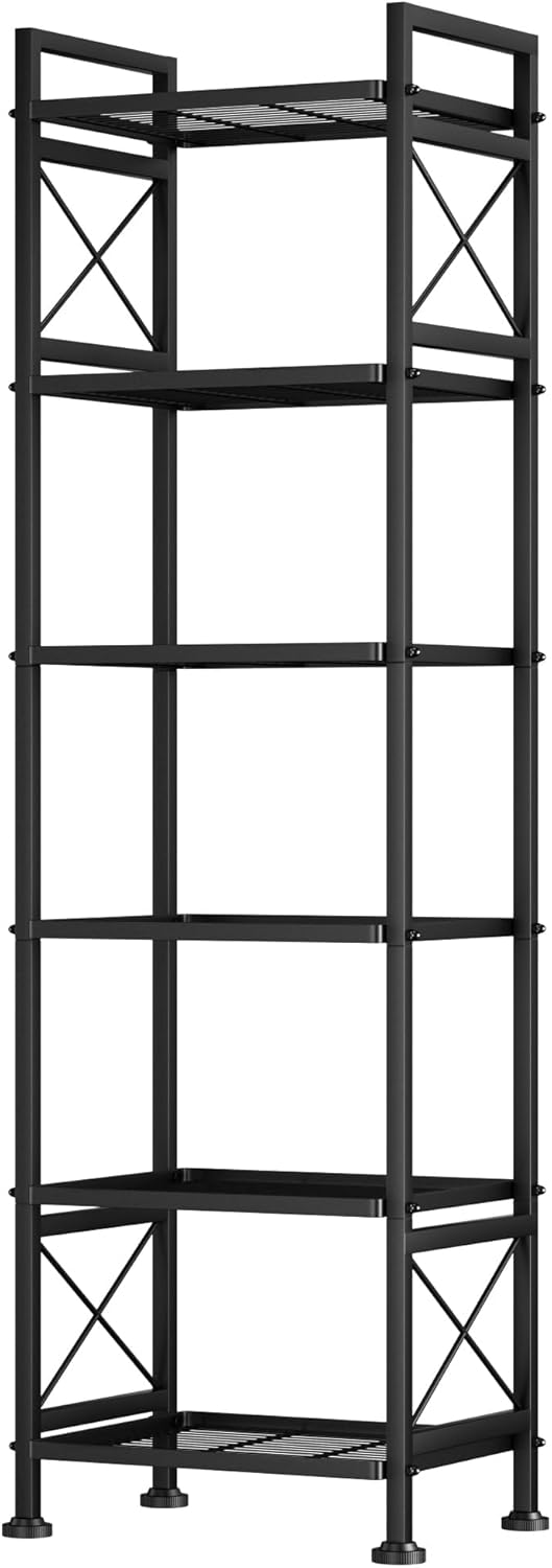 GIOTORENT Pantry Storage Shelves, 6-Tier Metal Storage Rack with X-Shaped Side Frame, Heavy-Duty Wire Shelf for Kitchen, Bathroom, Laundry Room, 120lb/Layer, White Standing Shelves