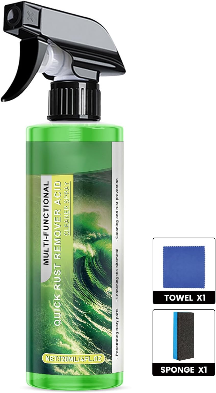 Heavy-Duty Metal Rust Remover, 2 in 1 Instant Remover Spray with Sponge and Towel, Durable Protection Rust Stain Remover, Automotive Rust Reformer & Seal, Multipurpose Stainless Steel Rust Cleaners