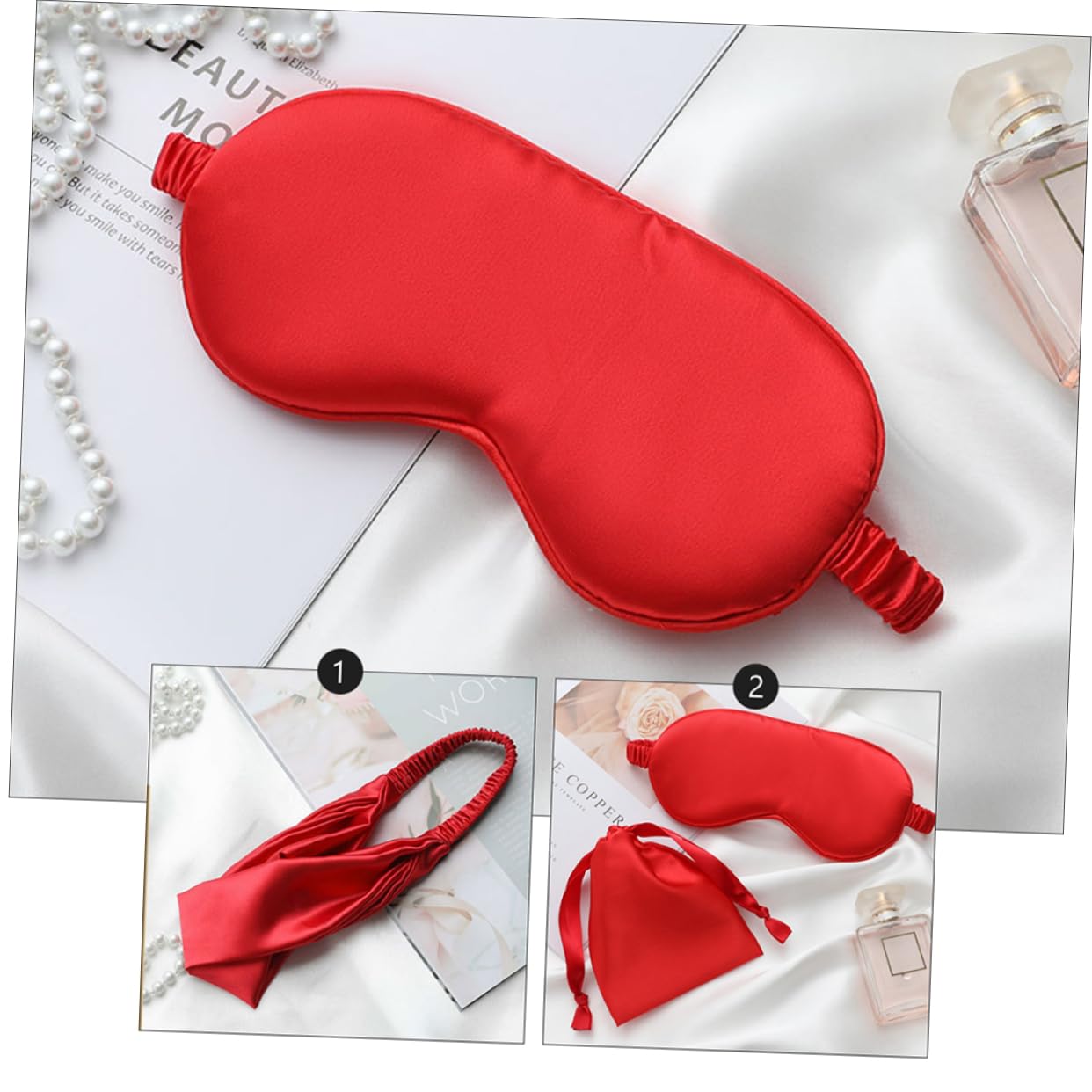 DOITOOL 3sets Maschera Da Sonno Seta Artificiale Accessori Kit Pratico Con Fascia Per e Sacchetto Per Viaggio Rilassa Gli Occhi e Riduce Affaticamento Per Dormire e Viaggiare