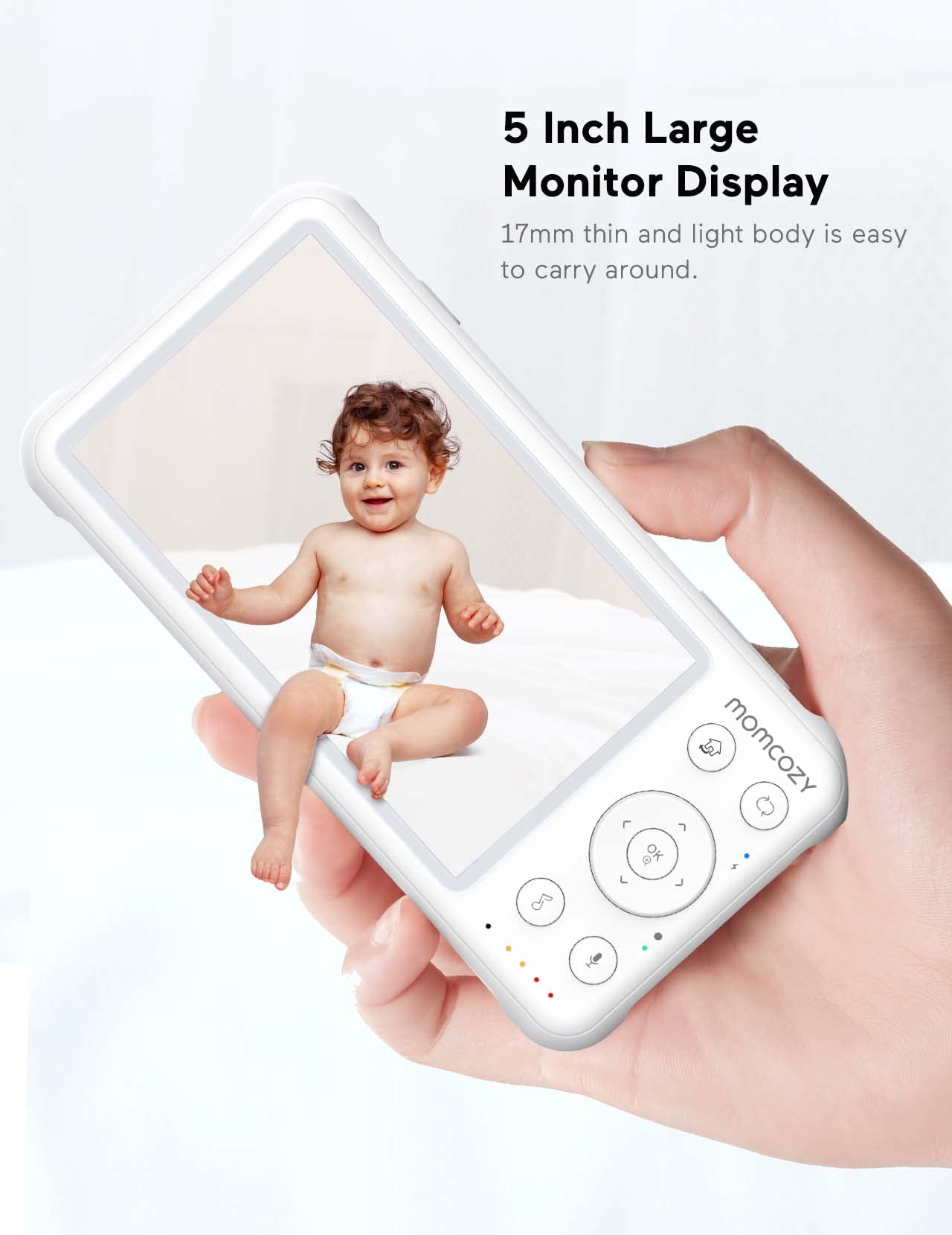Momcozy BM01 elektroniczna niania z kamerą bez Wi-Fi, 5-calowy monitor dla niemowląt | Elektroniczna niania wideo HD 1080p 4 x zoom IR noktowizor szerokokątny obiektyw 2-drożny tryb audio Vox zasięg 300 m