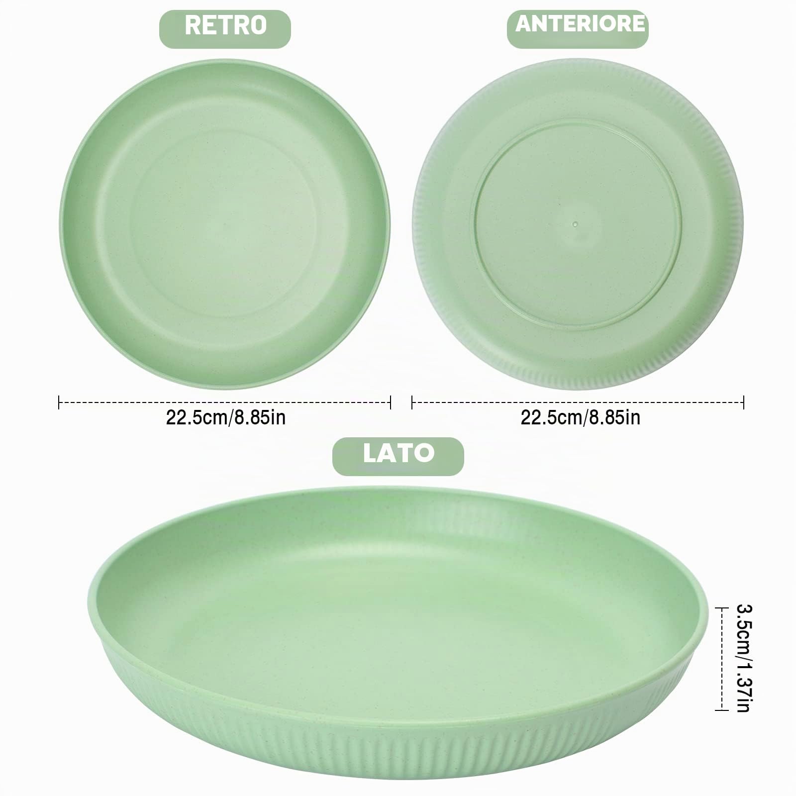 6 Pezzi Piatti in Plastica da 22.5cm, Infrangibili Piatti da Campeggio | Microonde e Lavabili in Lavastoviglie, Piatti Riutilizzabili per Insalate, Noodle, Pasta, Festa, Casa