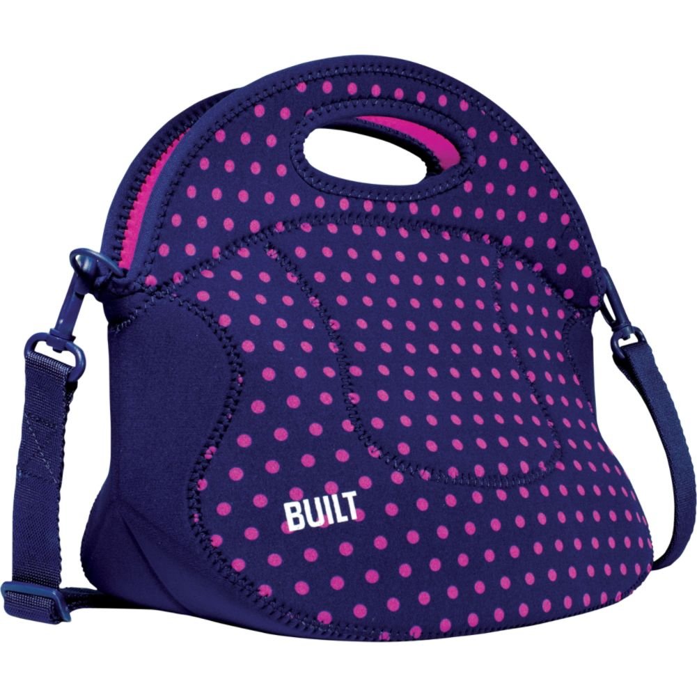 BUILT Spicy Relish Tote Neoprene Lunch Bag with Adjustable Crossbody Strap Mini Dot Navy LB12-MNV