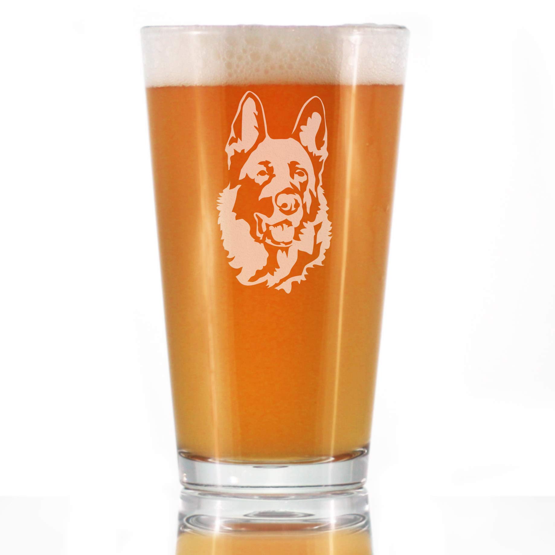 German Shepherd Happy Face Pint Glass - Pint Glass Gifts for Beer Drinking Men & Women - Fun German Shepherds Decor
