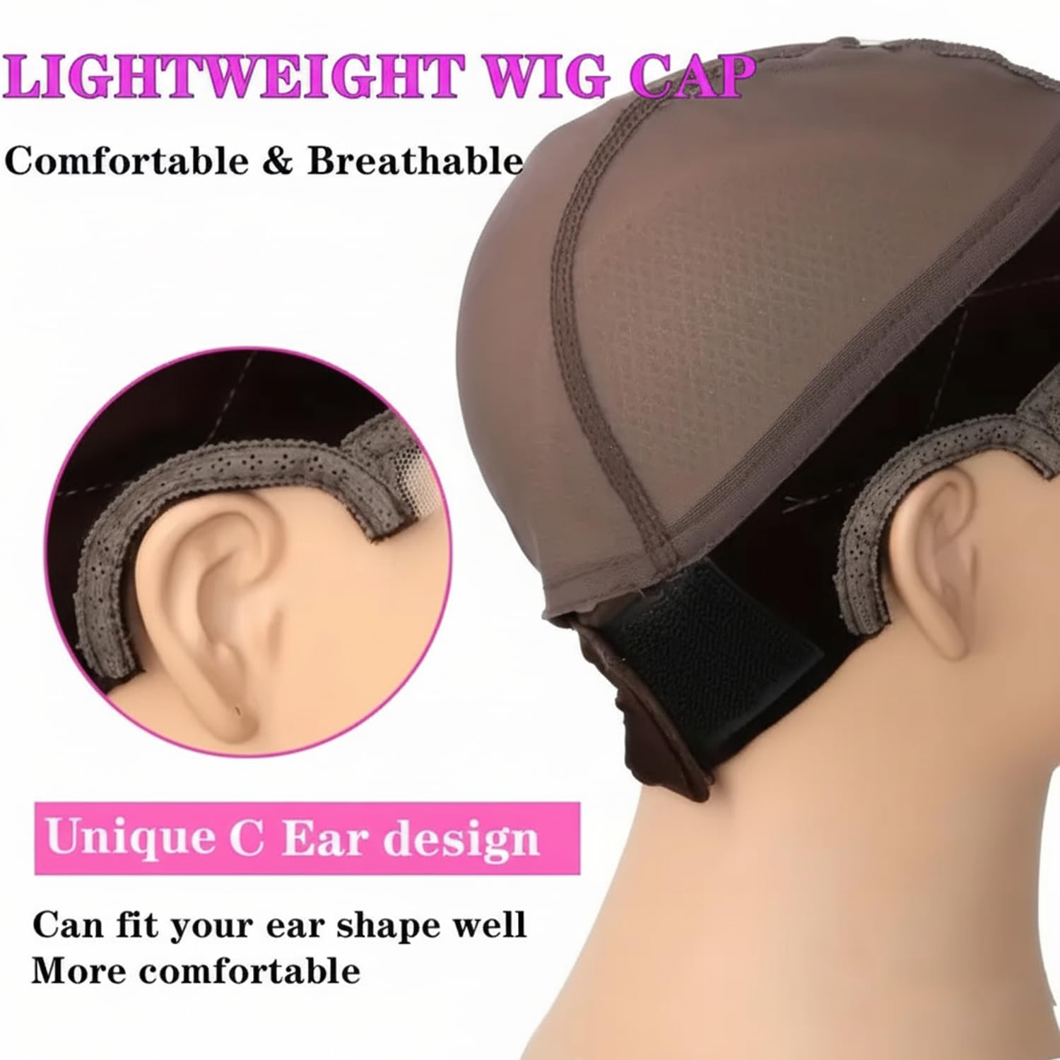 Lace Wig Grip Cap for Women 4x5 Wig Caps with Grip Band for Glueless Wigs Transparent Reusable Wig Grip Band for Lace Front for Keeping Wigs in Place Adjustable Non Slip U Part Wigs Caps Brown
