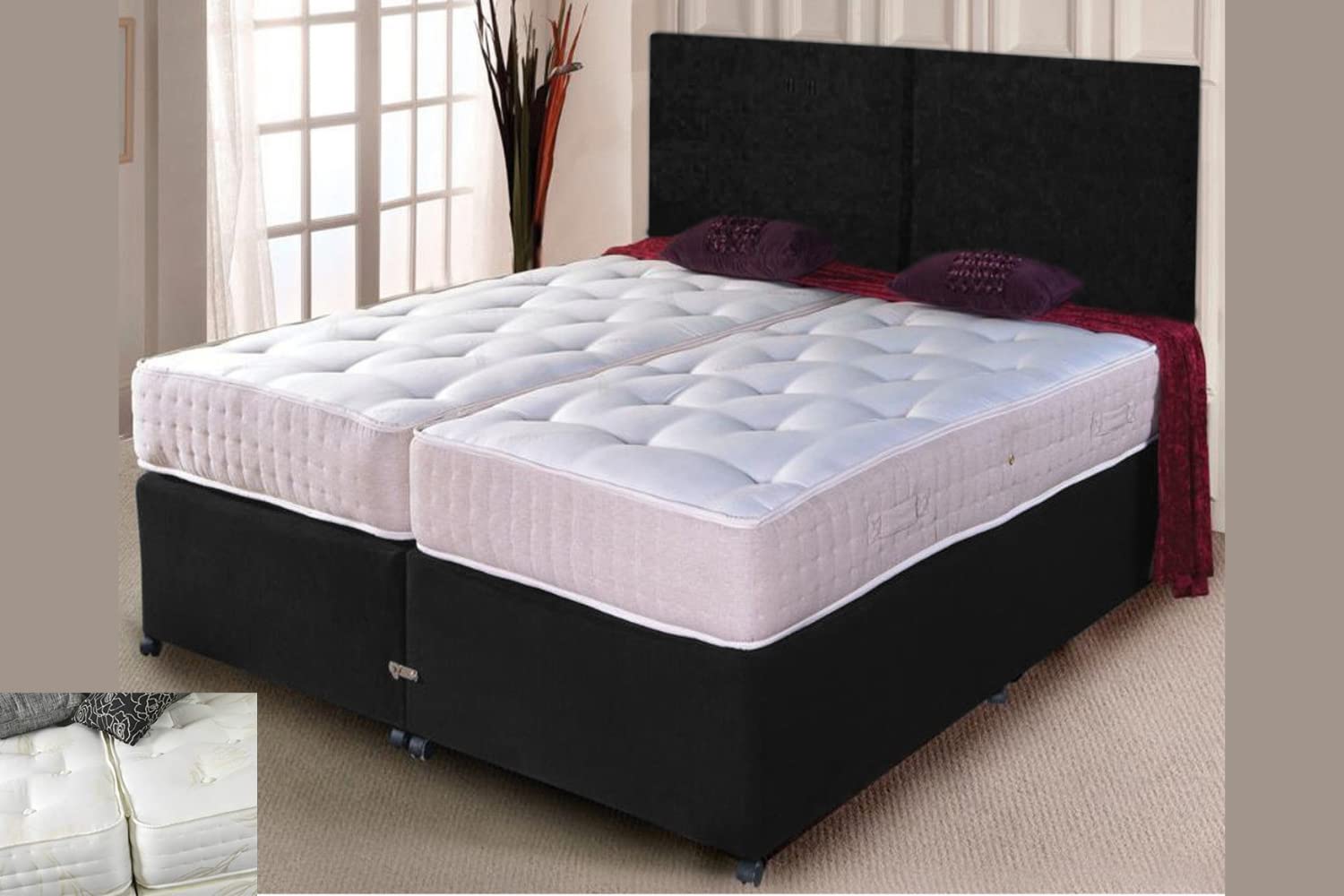 sleepkings 5ft Or 6ft Zip And Link Divan Beds Hotel Beds Ortho Mattress+Headboard With 2 Drawers Storage (5ft Kingsize)