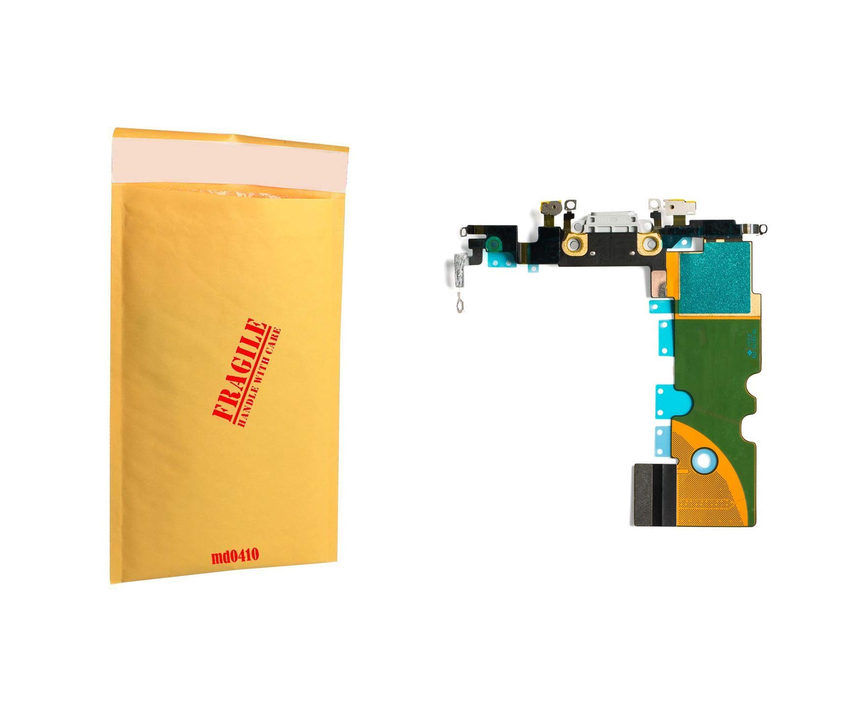 (md0410) Replacement Part Compatible for iPhone 8 White USB Charging Port Charge Dock Connector Charger mic Flex Ribbon Cable