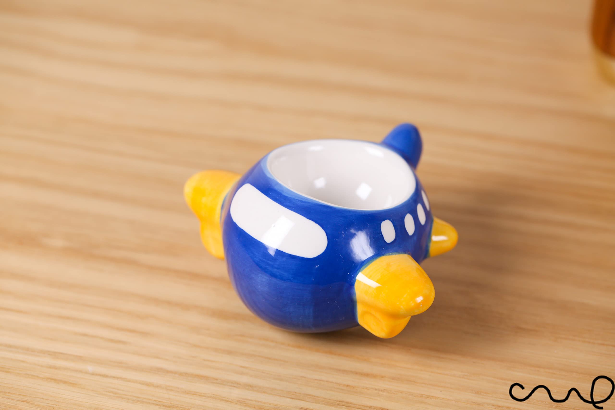 Nuovo dipinto a mano carino stile retrò in ceramica blu aeroplano portauova regalo
