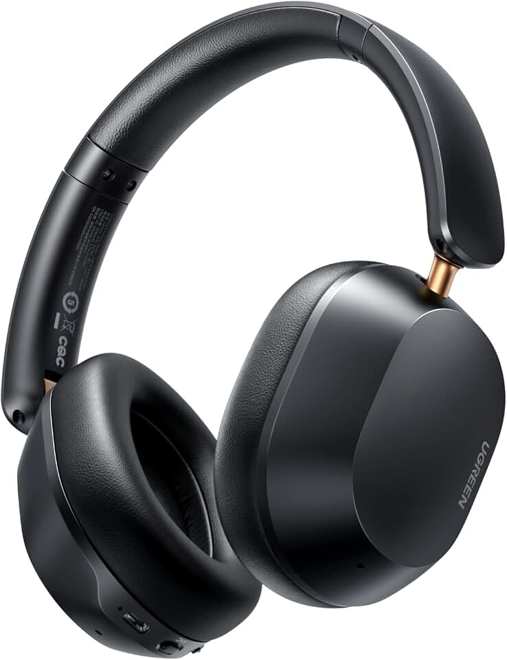 UGREEN HiTune Max5c Auriculares Bluetooth Over-Ear con Cancelación de Ruido Adaptativa, Bluetooth 5.4, Sonido Espacial, Hi-Res Sound, EQ en la App, 75h de Batería, Ajuste Cómodo, Conexión Dual (Negro) | Cancelación activa de ruido adaptativa