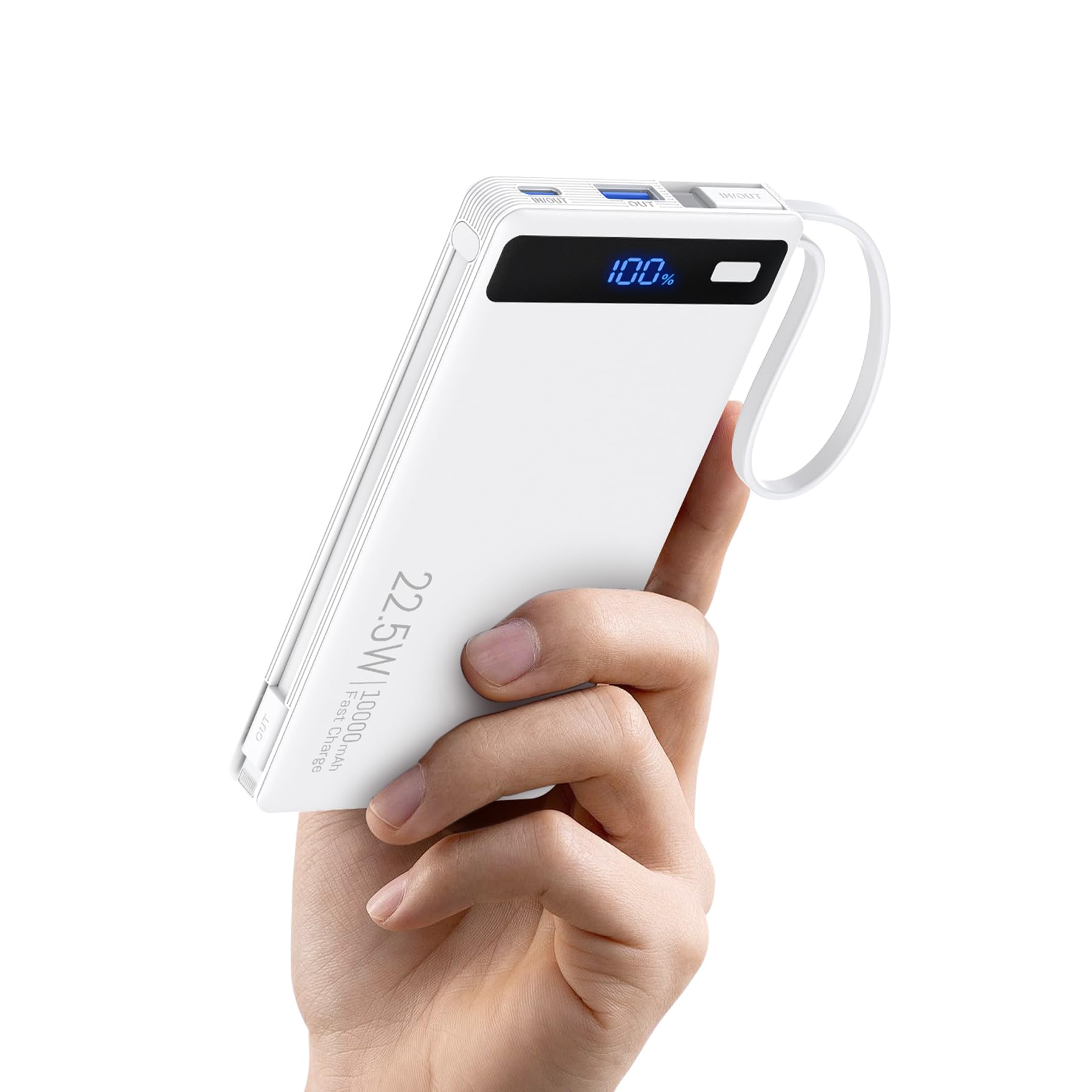 Power Bank con doppi cavi integrati, ricarica rapida da 10000 mAh, caricabatterie portatile PD da 22,5 W con display del livello della batteria e 4 porte, compatibile con iPhone 17/16/15/14