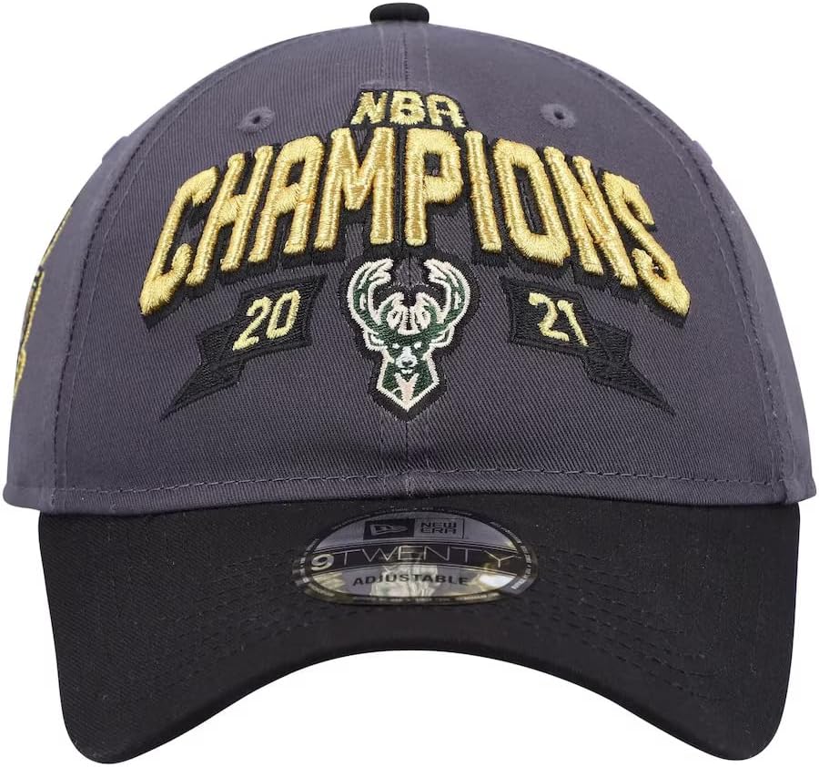 Milwaukee Bucks 2021 Champions Relaxed Fit Adjustable Cap - NBA 9Twenty Gray/Black Baseball Dad Hat