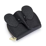 ArtsEye Cute Elephant Genuine Leather Zipper Card Holder for Women (Black)