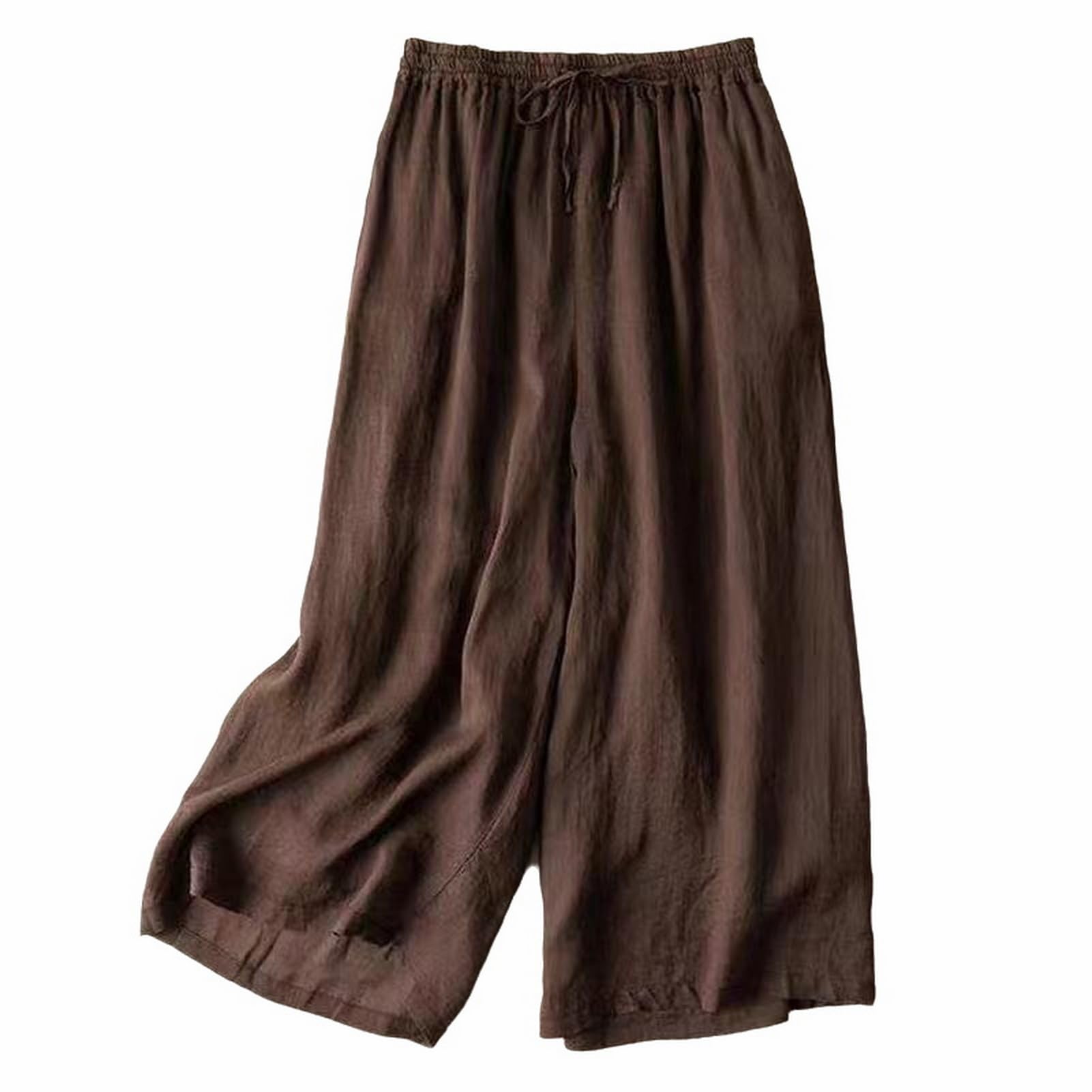 GIBZWomen's Cotton Linen Summer Palazzo Pants Wide Leg Beach Cropped Pants with Pockets