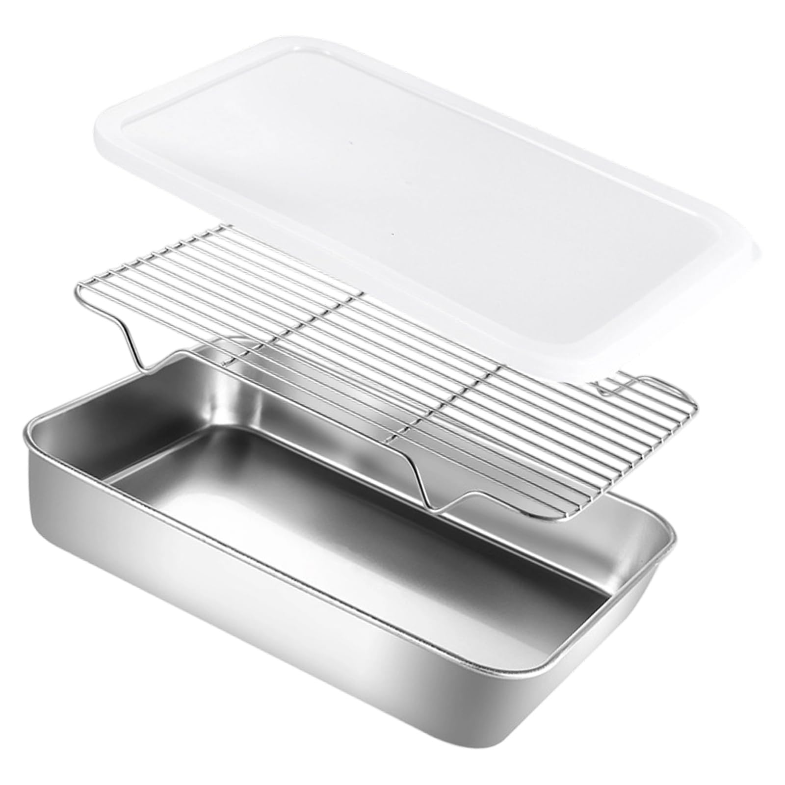 Nucelit Stainless Steel Kitchen Baking Pan with Cover BBQ Pan Plate Oven Rack for Barbecue and Fridge Food Preservation Stainless Steel Baking Tray Cooling Rack Cover for Kitchen Cooking