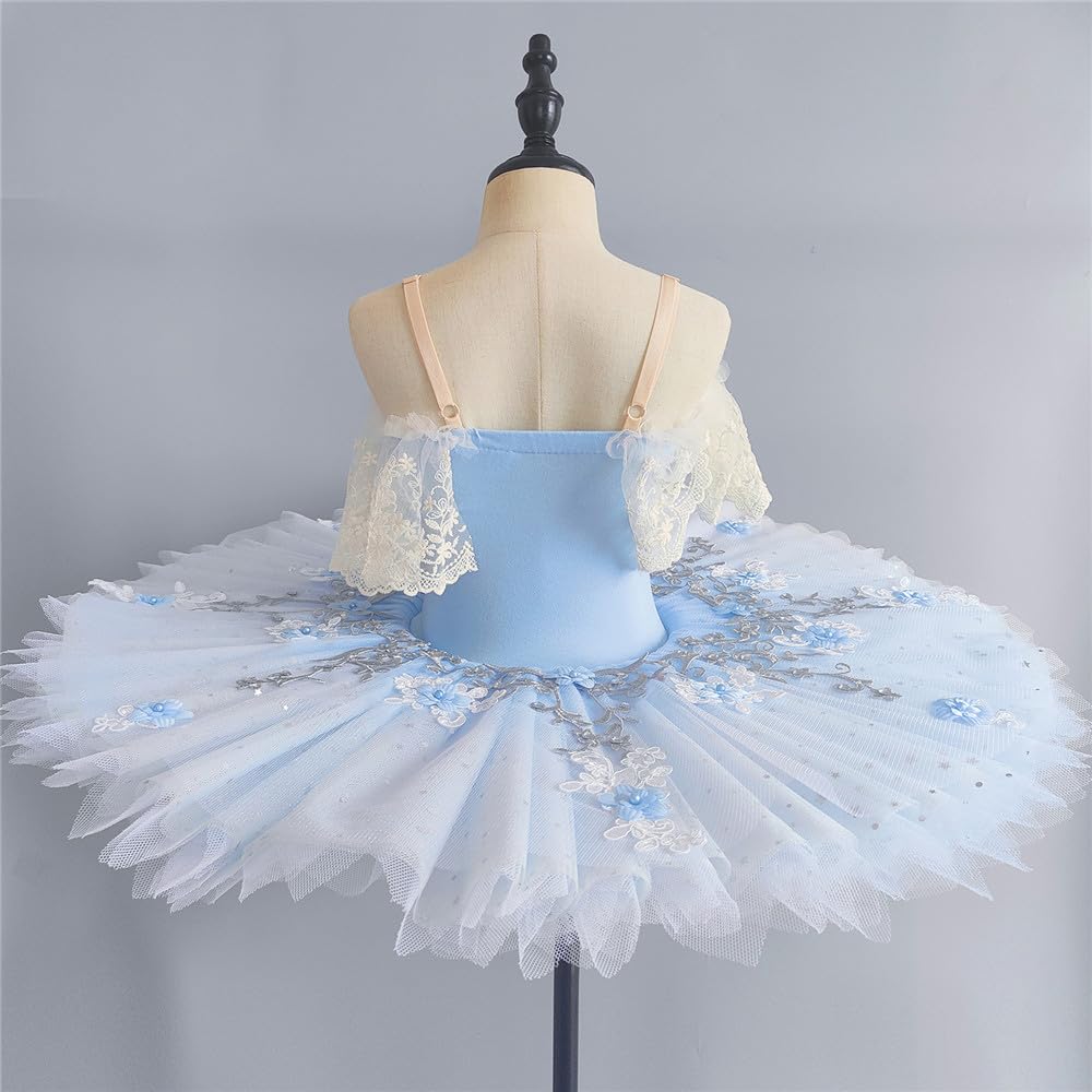 Nuovo 2024 Ragazze Fiore di Perla Ricamato Balletto Danza tutù Vestito Pizzo Maniche Arruffate Ginnastica Body Gonna Professionale Competizione Dancewear Costume