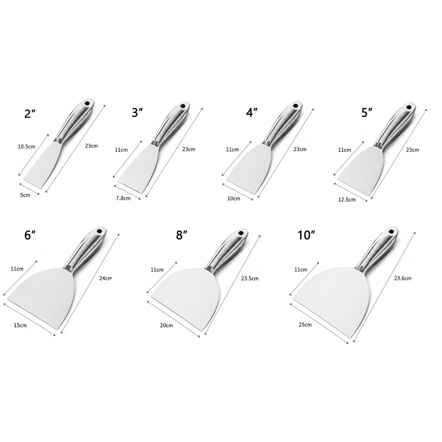 Espátulas Masilla de Acero Inoxidable, Raspadores de Papel Tapiz, Juego de Espátulas de Relleno para Masilla Mango Hueco Plata para Eliminar Pintura y Manchas