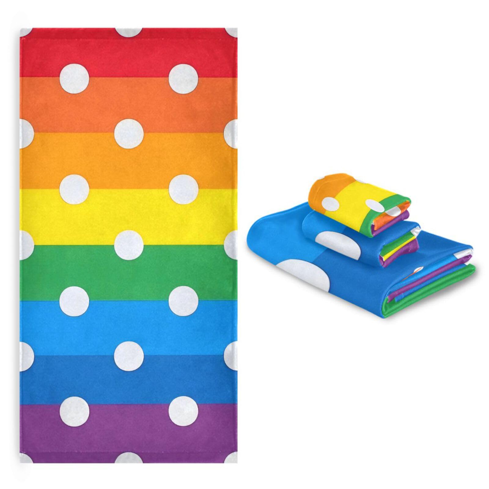 Cartoon Dot Rainbow chłonne ręczniki do twarzy zestaw 3 sztuk, 1 ręcznik kąpielowy 1 ręcznik do rąk 1 ściereczka do łazienki kuchni