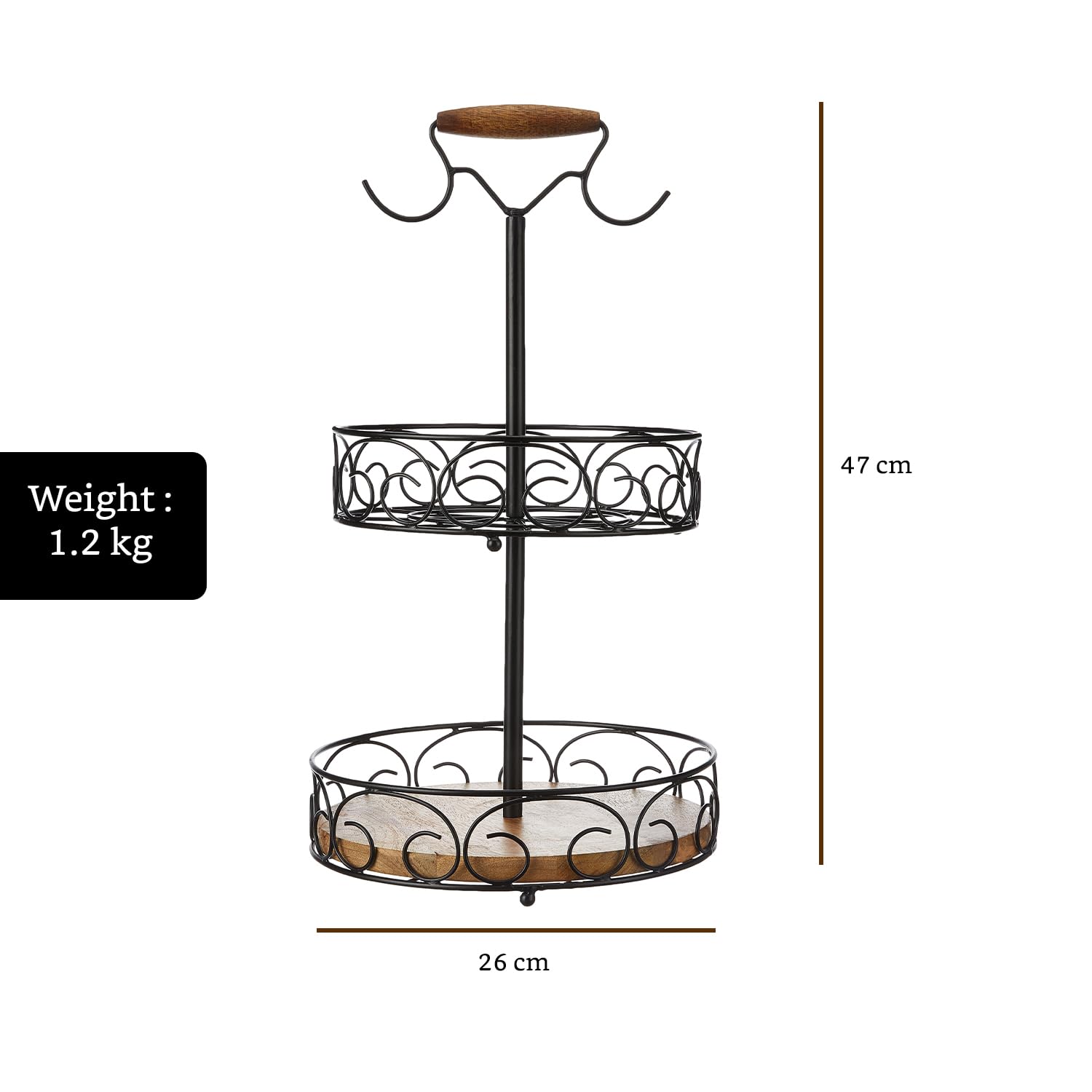 Solimo Fruit & Vegetable Countertop Bowl Storage with Banana Hanger | Iron | Black Powder-Coated Finish | Kitchen Organizer & Display 4
