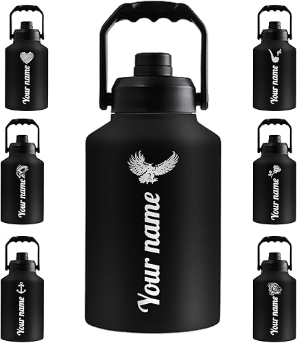 Miniatura 7 de Busparst Botella de agua de 64 onzas grabadas personalizadas con asa, botella de agua personalizada con nombre, botella de agua de acero inoxidable,
