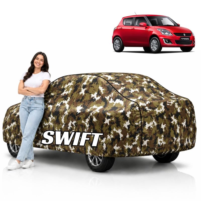 Image of Mind-Blowing 2026 100% Waterproof Old Swift Car Cover | Polyester Car Body Cover for Rain & Sun | UV Protection, Dustproof, Scratch Resistant, Windproof, Heat Resistant, Custom Fit (Jungle)
